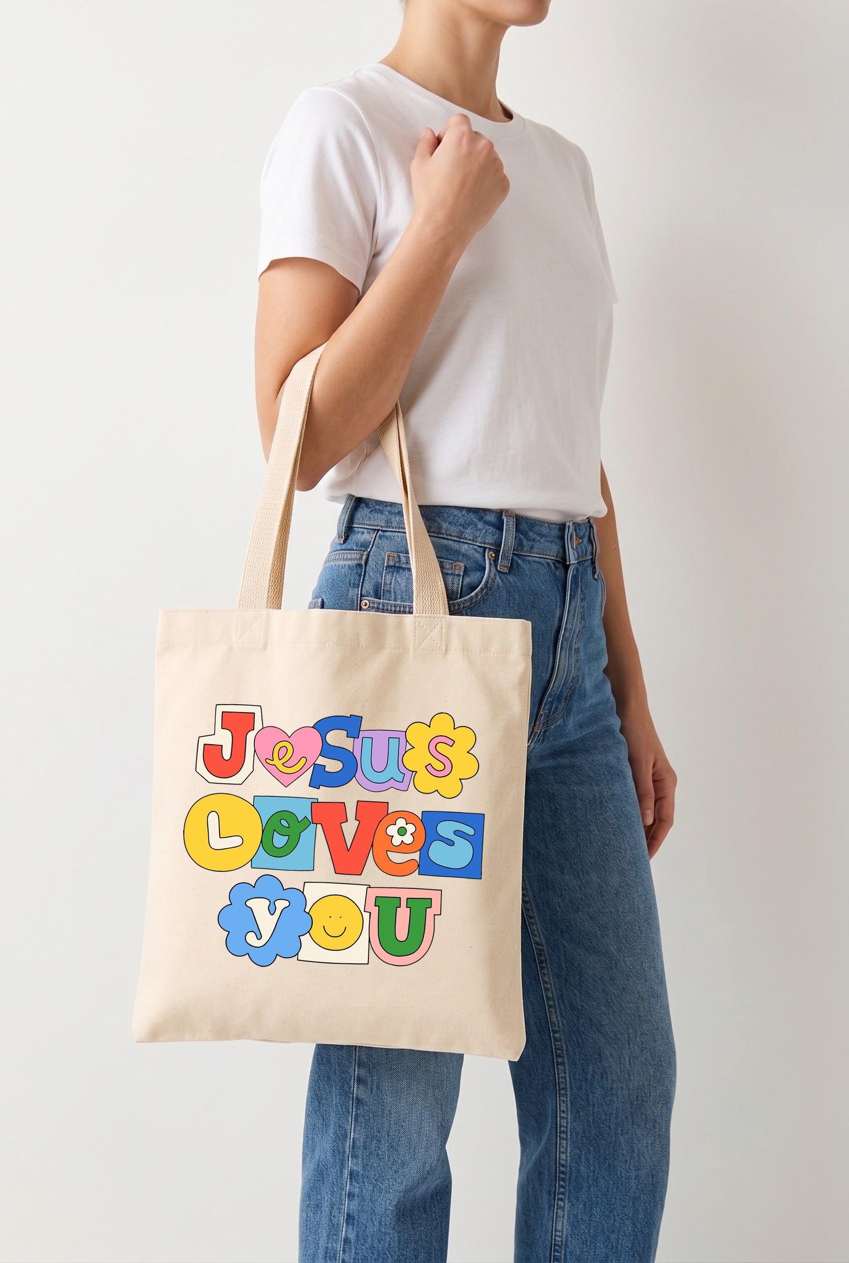 Ecobag Cristã em Algodão Cru | 140 Jesus Loves You