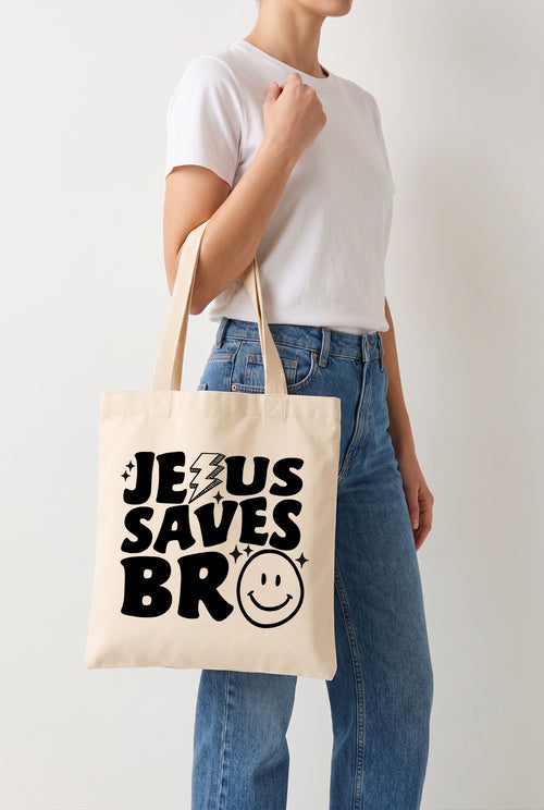 Ecobag Cristã em Algodão Cru | 147 Jesus Saves Bro