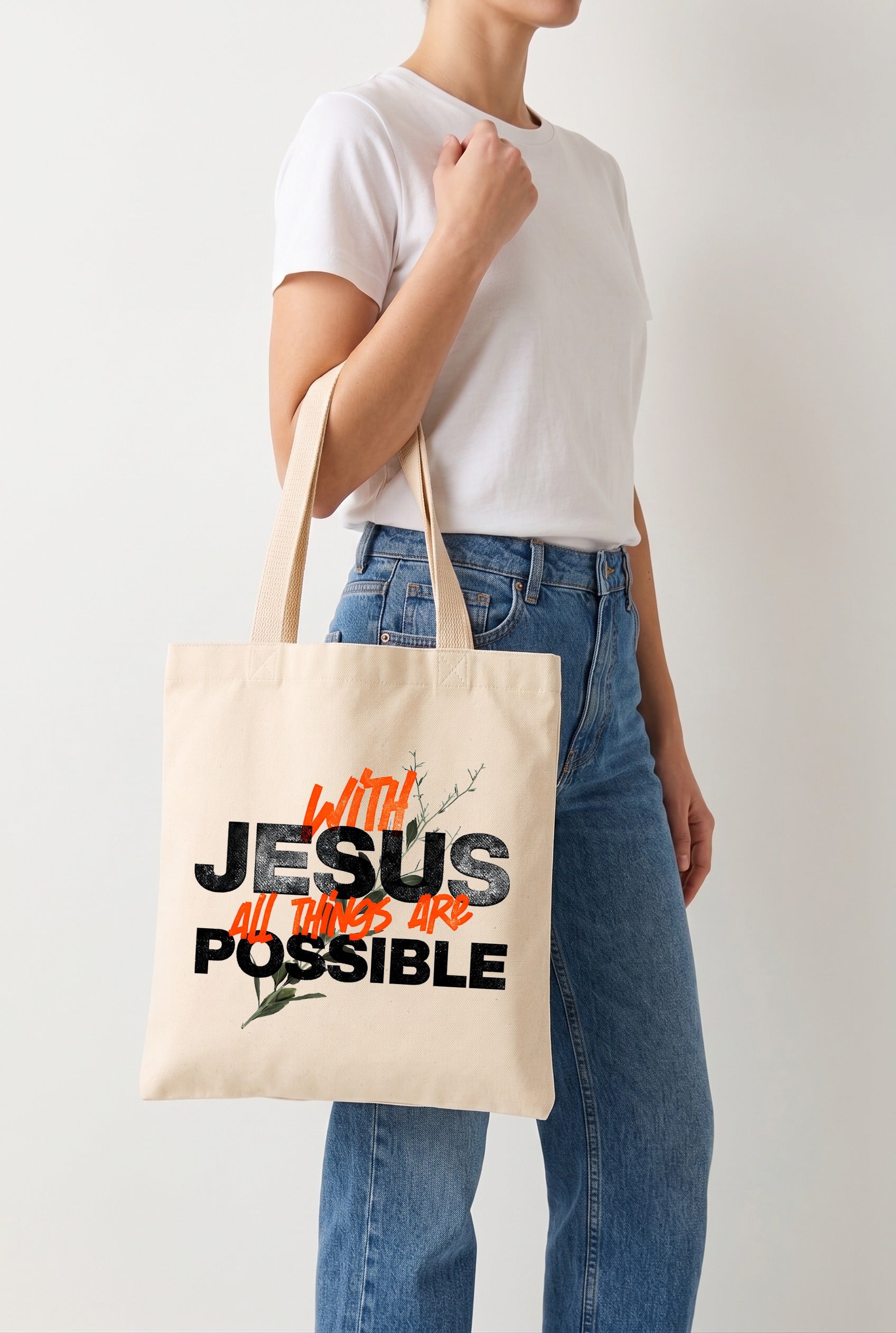 Ecobag Cristã em Algodão Cru | 250 With Jesus All Thigs Are Possible