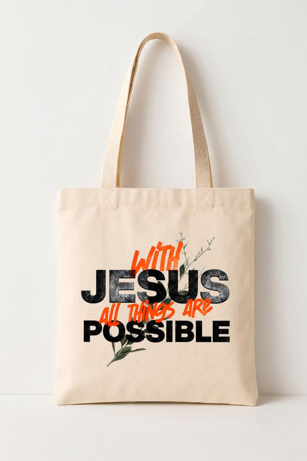 Ecobag Cristã em Algodão Cru | 250 With Jesus All Thigs Are Possible