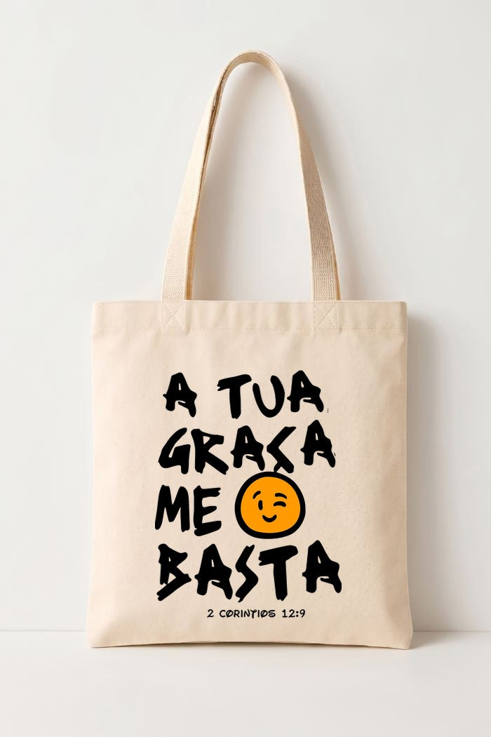 Ecobag Cristã em Algodão Cru | 3 A Tua Graça Me Basta